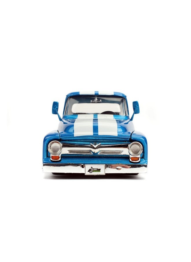 JADA Jada 1956 Ford F-100 Pickup Truck Blue Metallic with White Stripes and Extra Wheels Just Trucks Series 1/24 Diecast Model Car  - Image 3