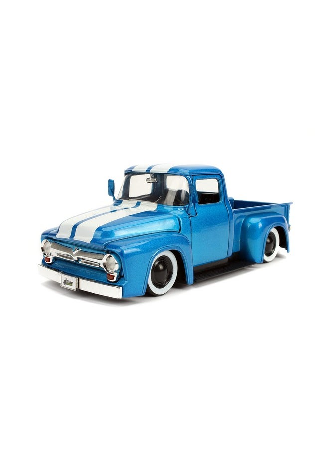 JADA Jada 1956 Ford F-100 Pickup Truck Blue Metallic with White Stripes and Extra Wheels Just Trucks Series 1/24 Diecast Model Car  - Image 2