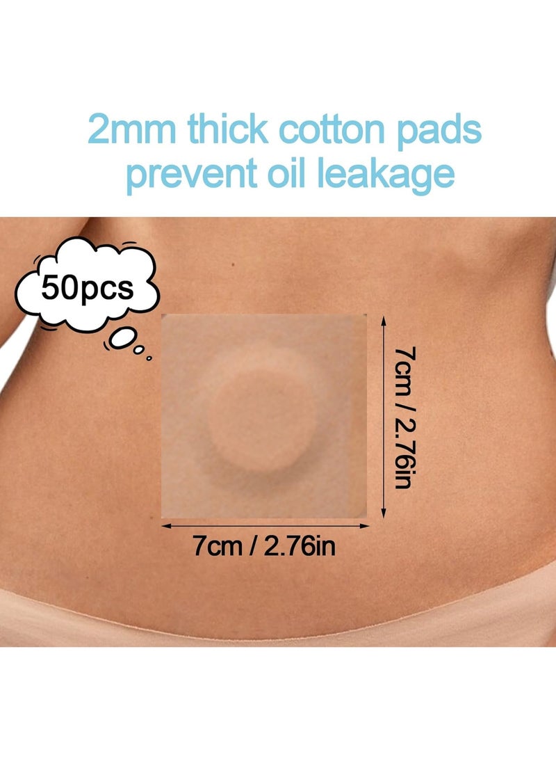 إسكدنيا 50 قطعة لفافات زيت الخروع القابل للتخلص منه لسرة البطن (الزيت غير متضمن)، لفافة ذاتية اللصق عالية الامتصاص من القطن العضوي سهلة الاستخدام، بلون بشري - Image 5