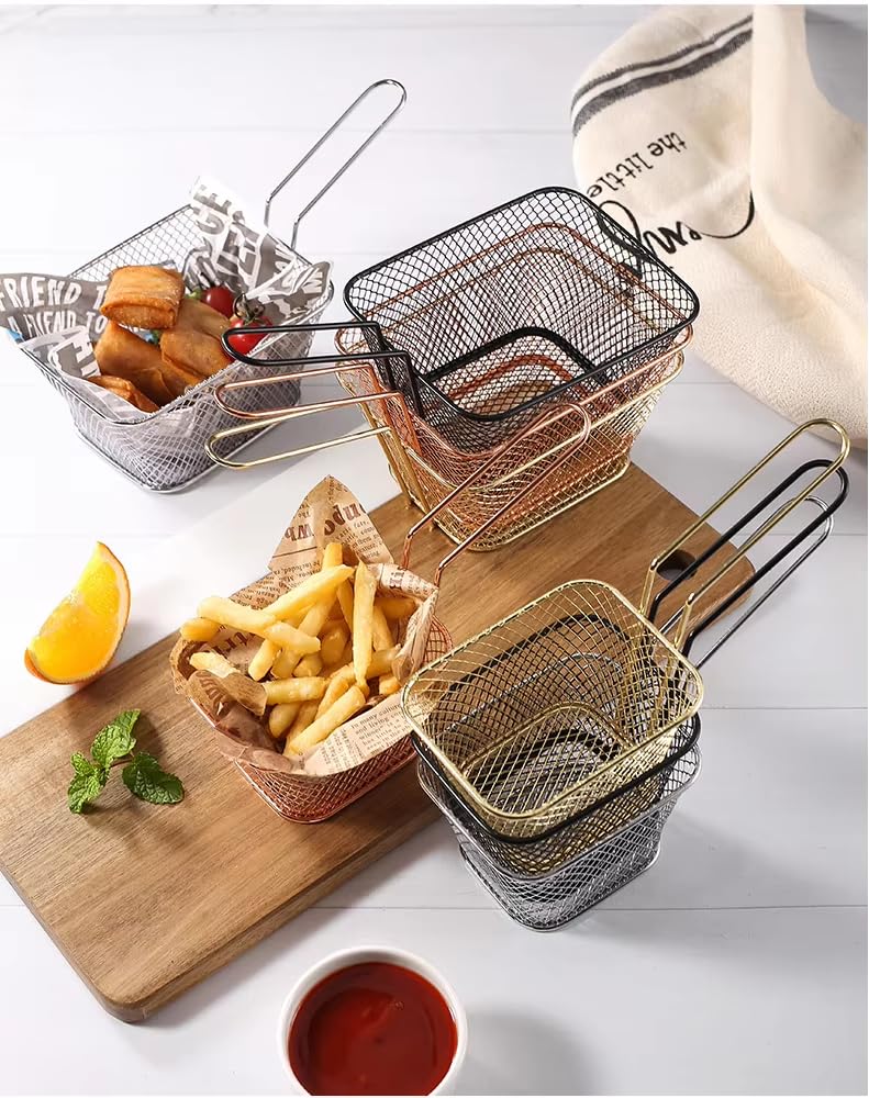 Rasikvar Stainless Steel French Fries Basket, Potatoes Chips & Chicken Mini Square Fried Mesh Food Stainer, Suitable for Kitchen Restaurant Party Barbecue Strainer Baskets (Black, 5 Pieces) - Image 1
