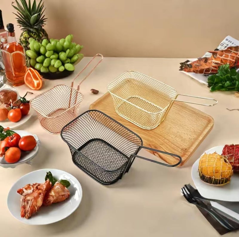 Rasikvar Stainless Steel French Fries Basket, Potatoes Chips & Chicken Mini Square Fried Mesh Food Stainer, Suitable for Kitchen Restaurant Party Barbecue Strainer Baskets (Black, 5 Pieces) - Image 4