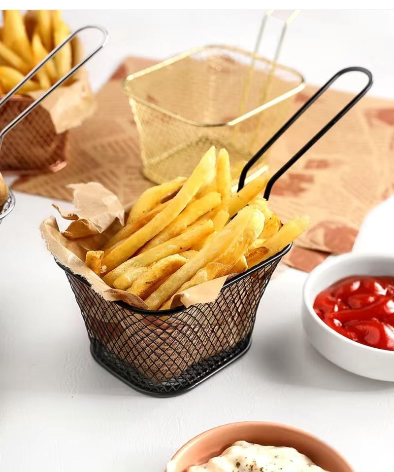 Rasikvar Stainless Steel French Fries Basket, Potatoes Chips & Chicken Mini Square Fried Mesh Food Stainer, Suitable for Kitchen Restaurant Party Barbecue Strainer Baskets (Black, 5 Pieces) - Image 3