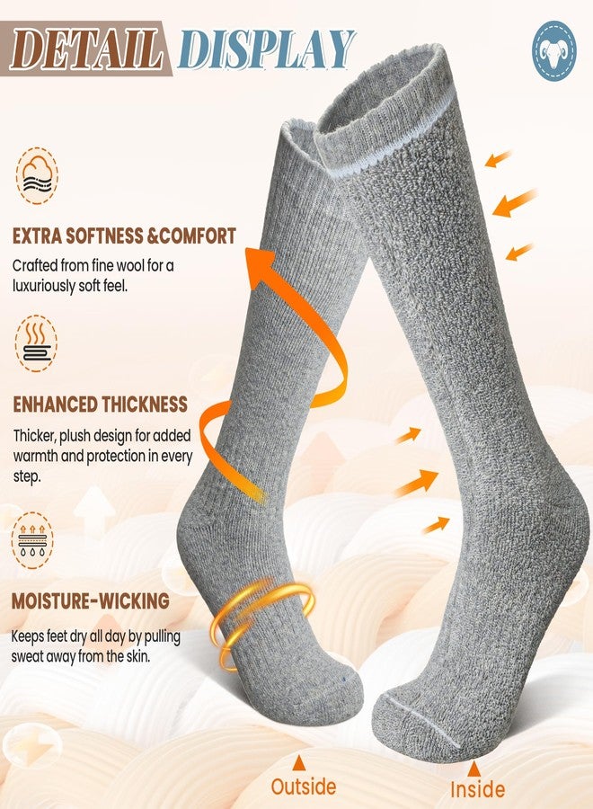 Eocom Unisex Merino Wool Ski Socks Thermal Warm Winter Thick Knee High Long Snowboarding Boot Socks for Women Men 3 Pairs, Black/Grey, M - Image 3
