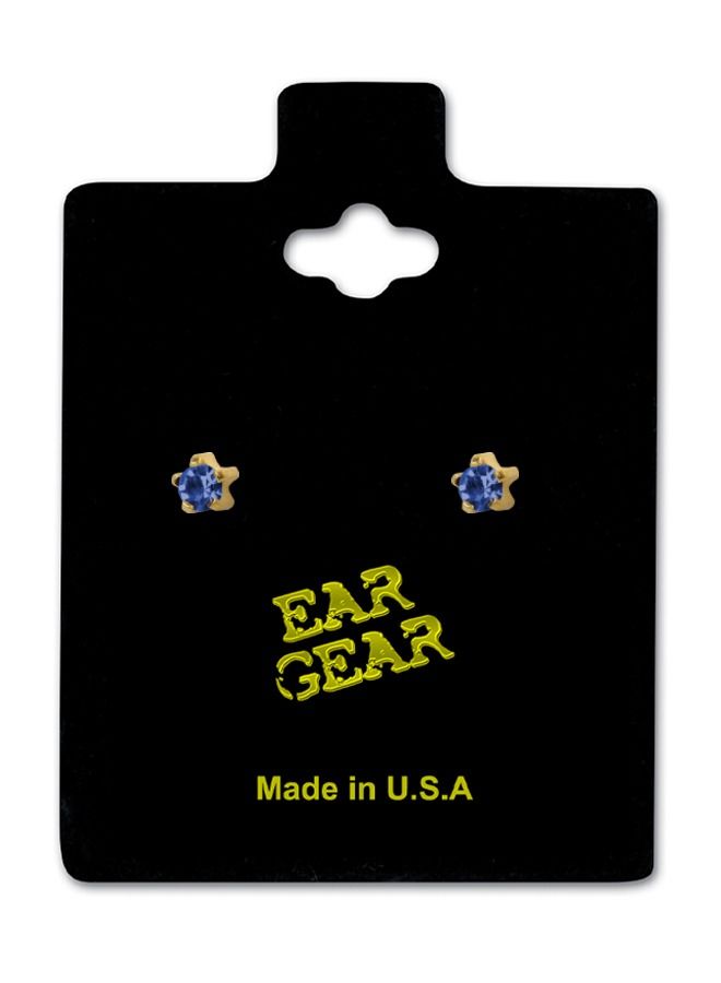 EAR GEAR 24K Gold Plated 4mm Sapphire Tiffany Earrings USA - Image 1