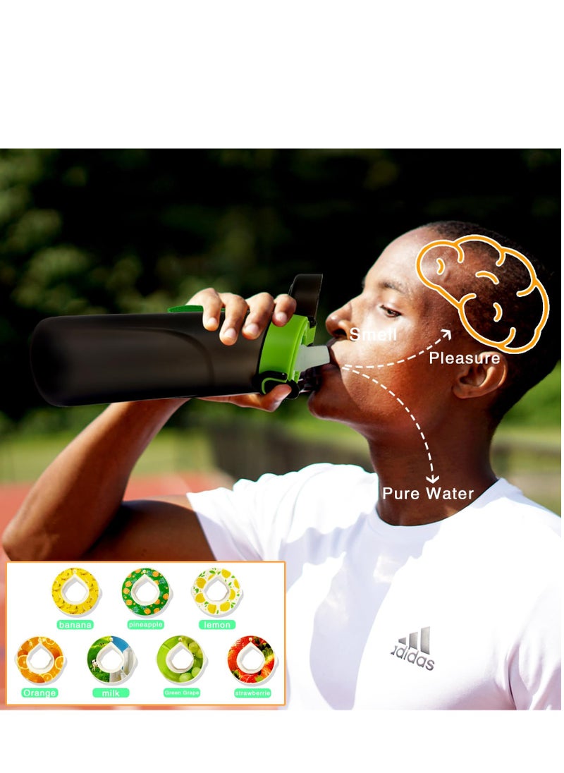 Arabest - Air Up Water Bottle Air Up Water Bottle with 7 Flavor Pods 750ML Air Up Drinking Water Bottle Starter Set with Flavour Capsules 0% Sugar Water Cup BPA Free Suitable for Outdoor Sport (Blackgreen) - Image 1