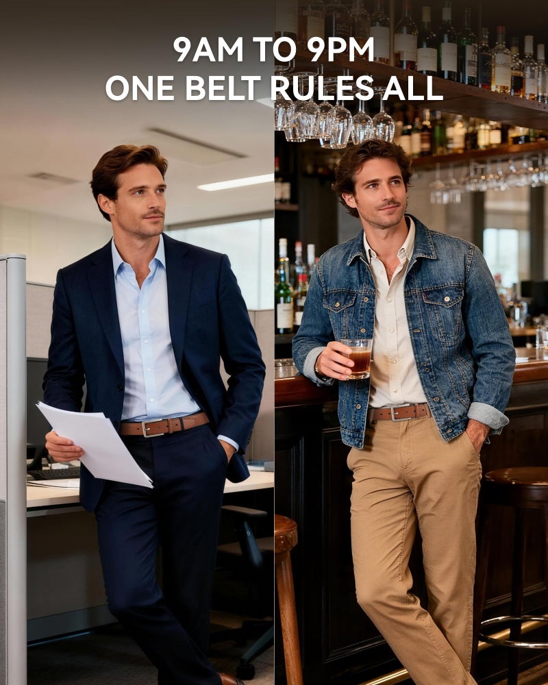 CHAOREN Leather Dress Belt Men 2 Pack - 1 3/8" Mens Belts for Work Business Casual Jeans - Image 4