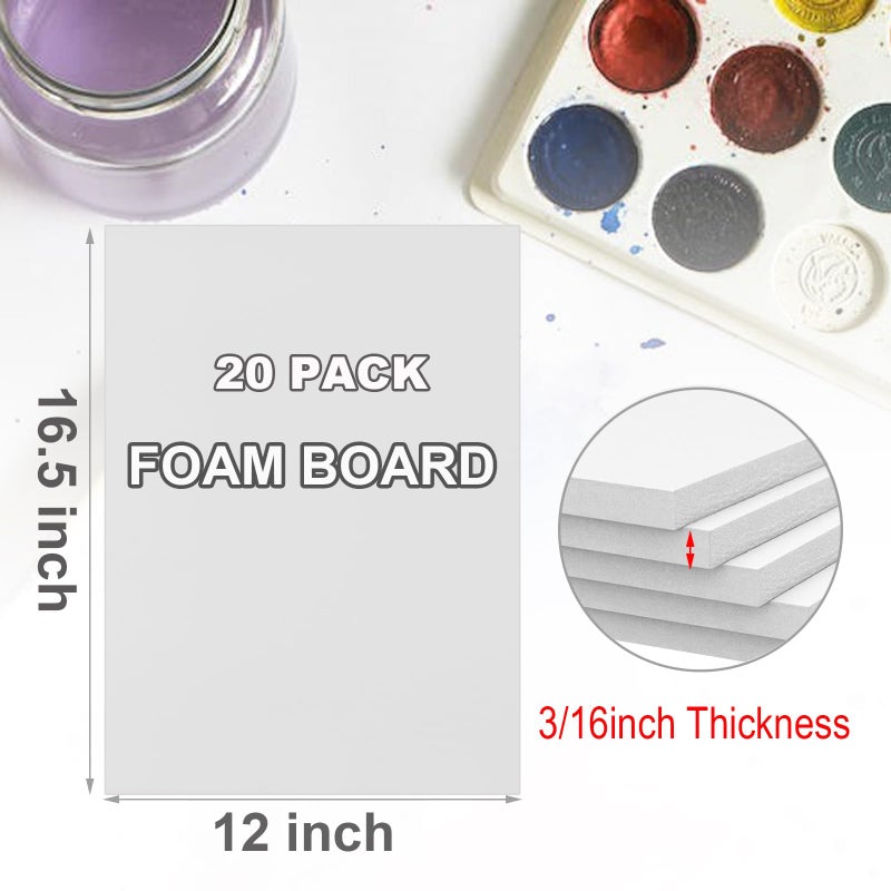ALISWAT 20 Pack White Foam Boards 12x16.5 inch, 3/16" Thick Foam Core Board for Projects, White Bulk Poster Board for Signboards, A3 Styrofoam Boards Sheets Perfect for Crafts, Art, Display - Image 2