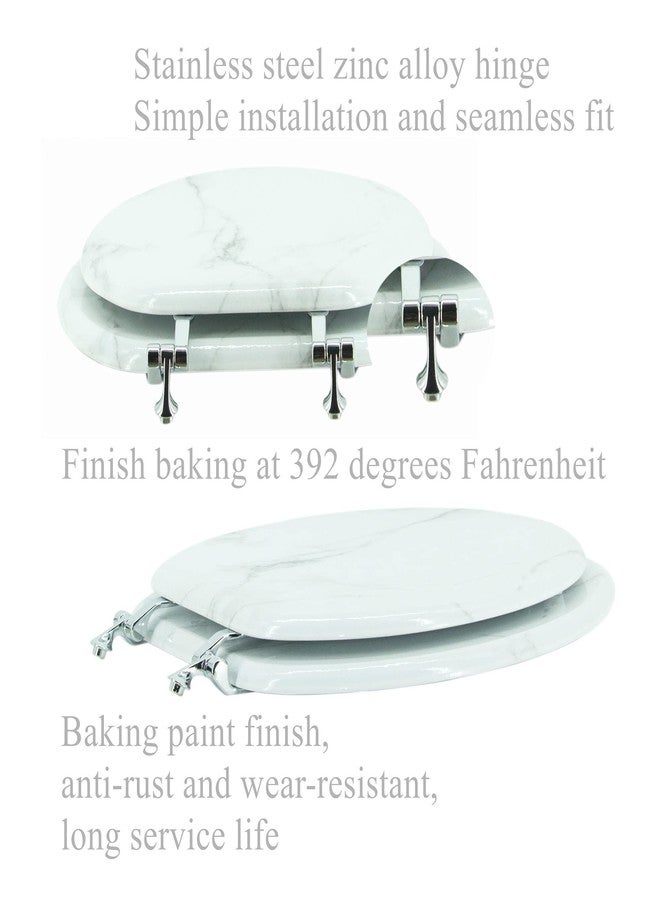 BLOFDE Elongated Toilet Seat Wood Toilet Seat Prevent Shifting with Zinc Alloy Hinges American Standard Size Toilet Seat Easy to Install also Easy to Clean(Elongated,Marble) - Image 2