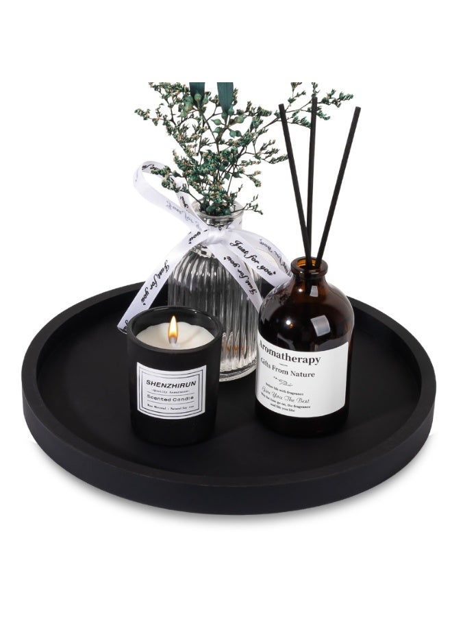 HOMESTAR Silicone Bath Tray And Kitchen Countertop Organizer , Round Waterproof Decor Tray, Multi-Purpose No-Drilling Vanity Storage Tray, Sink Caddy For Decorative Centerpiece for Soap, Candles, Perfume, Plants , Movable No-Installation Simple Storage, (Black, 23 cm) - Image 1