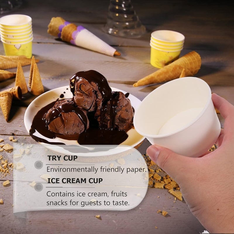NUOBESTY 100pcs 3oz Paper Ice Cream Cups Frozen Dessert Containers Paper Dessert Ice Cream Yogurt Bowls Cold and Hot Food Container for Soup Dessert Yogurt Sauce - Image 3