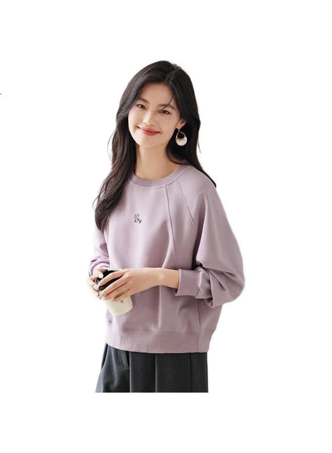 She enjoys Sheen Round Neck Sweatshirt Women Spring And Autumn Inserted Shoulder Short Sleeve Top Letter Love Embroidery Age-reducing Pullover T143w1005 - Image 3