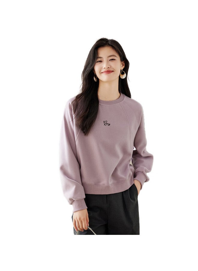 She enjoys Sheen Round Neck Sweatshirt Women Spring And Autumn Inserted Shoulder Short Sleeve Top Letter Love Embroidery Age-reducing Pullover T143w1005 - Image 1