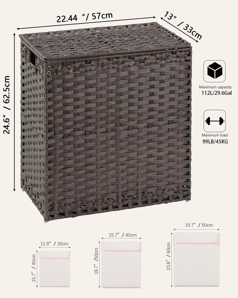 SETVSON Laundry Hamper with Lid Wicker Laundry Basket 112 L (29.6 Gal) Laundry Hampers Handwoven Rattan Laundry Hamper with Handles 3 Removable Washing Bag, 6 Mesh Bags for Bathroom Bedroom Brown - Image 5