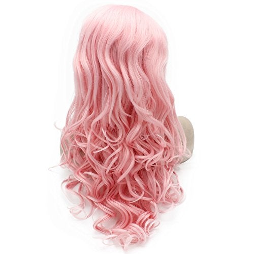 MX angel Long Wavy Celebrity Synthetic Lace Front Pink Cosplay Party Wig - Image 4