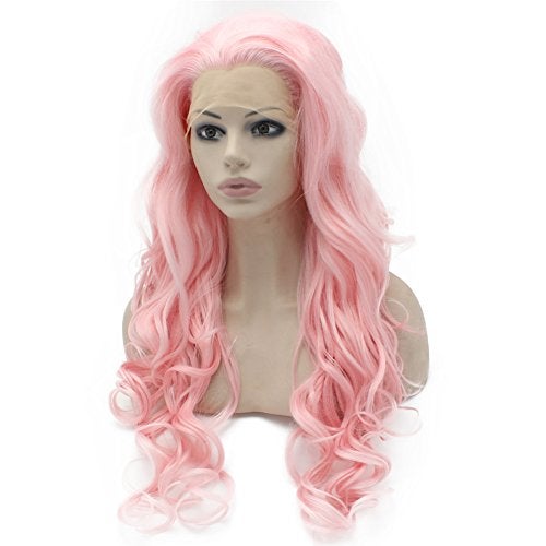 MX angel Long Wavy Celebrity Synthetic Lace Front Pink Cosplay Party Wig - Image 2