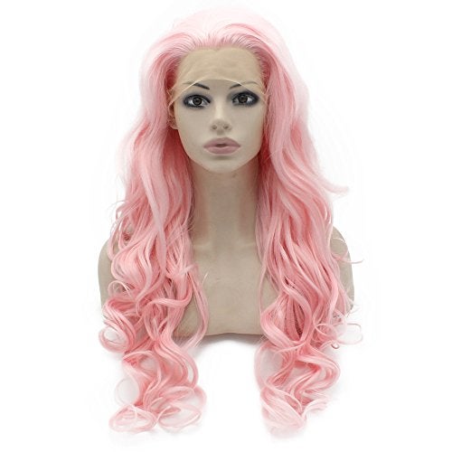 MX angel Long Wavy Celebrity Synthetic Lace Front Pink Cosplay Party Wig - Image 3