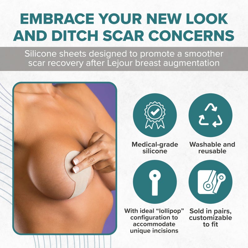 EPIDERMA أوراق السيليكون لعلاج الندبات من إبي-ديرم، أساسية بعد جراحة تقليل الثدي وزيادة الثدي، لاصقات ندبات احترافية بتصميم مصاصة، قابلة للقص، زوج - 1 زوج، طبيعي - Image 2