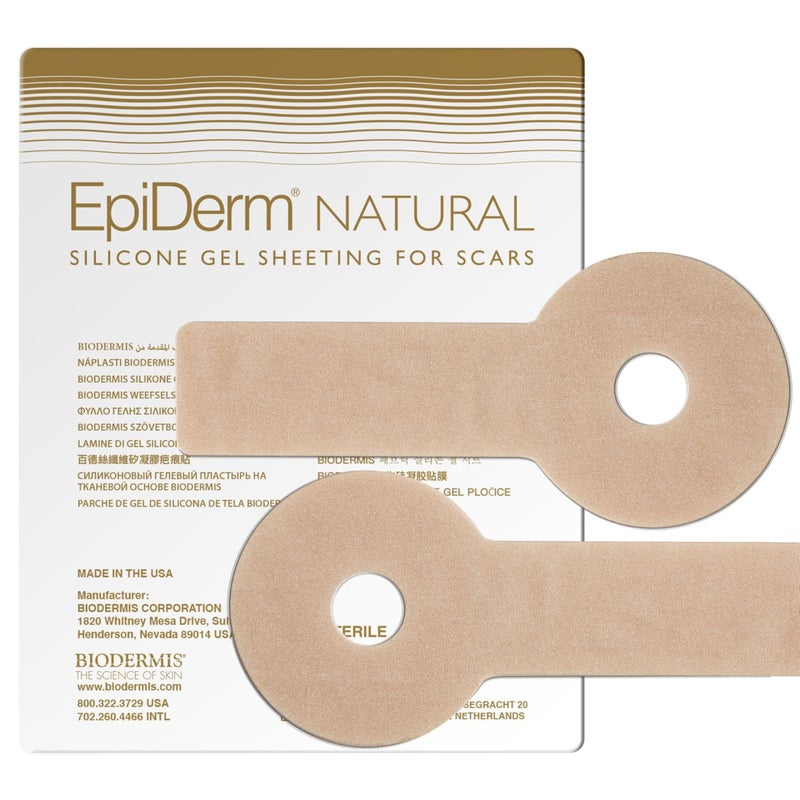 EPIDERMA أوراق السيليكون لعلاج الندبات من إبي-ديرم، أساسية بعد جراحة تقليل الثدي وزيادة الثدي، لاصقات ندبات احترافية بتصميم مصاصة، قابلة للقص، زوج - 1 زوج، طبيعي - Image 1