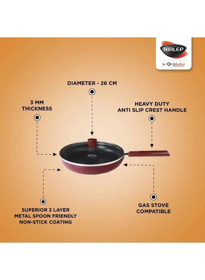 NIRLEP 🍳 Nirlep by Bajaj Electricals – Selec+ J Class Non-Stick Fry Pan with Lid (26 cm, JFP26GL, Maroon) - Image 5