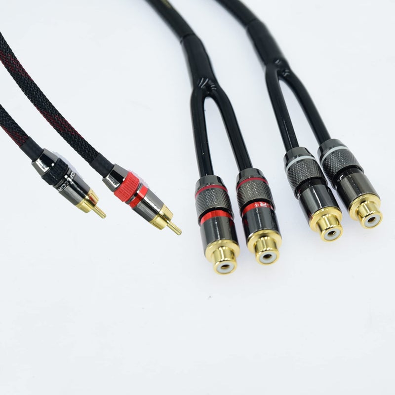 Arklove 1ft Shielded RCA Splitter Subwoofer Stereo Audio Video Cable 1 Male to 2 Female Dual Speaker Y Adapter Connector Extension Cord 24k Gold Plated(2 Pack) - Image 3