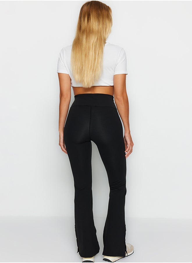trendyol - Black Leg Snap Detailed Spanish Leg Yoga Knitted Sports Tights THMAW24TY00015 - Image 1