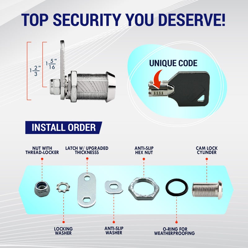 LATCH.IT 7/8" Cam Lock 5-Pack | Fits 9/16" Door | 100% Metal RV Storage Locks for Cabinets, Toolbox & Storage Doors with 10 Tubular Keys | RV Compartment Locks | Check Fitment Image Before Purchasing - Image 3