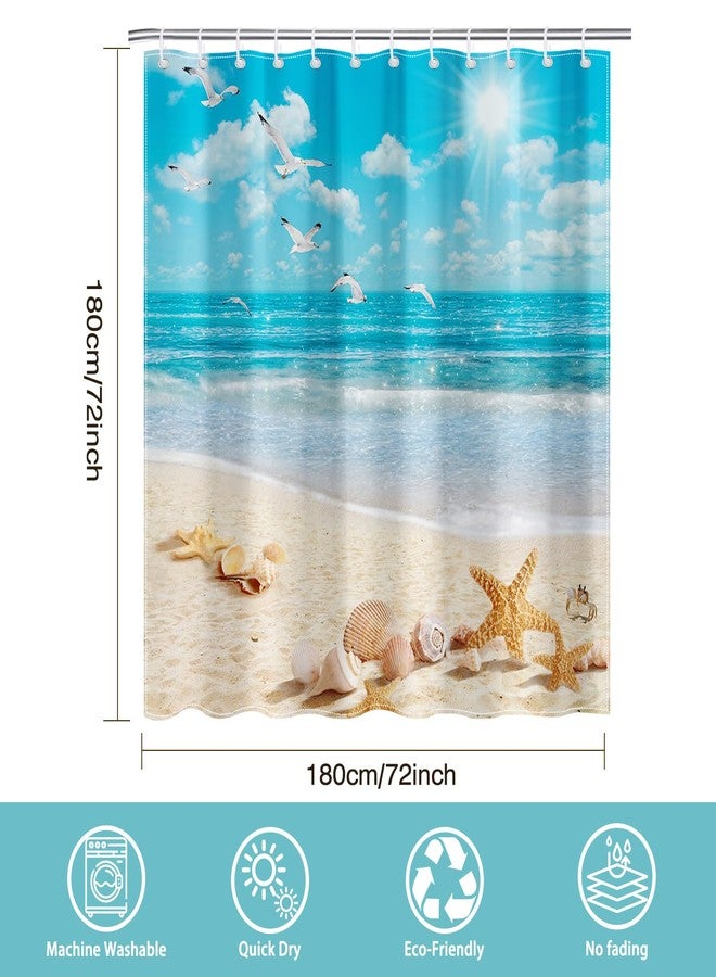 Mocsicka Ocean Beach Shower Curtain Summer Tropical Beach Shells Bathroom Shower Curtain Summer Seaside Nautical Coastal Waterproof Fabric Shower Curtains Bathtub Decor with 12 Hooks 72 X 72 Inch - Image 5