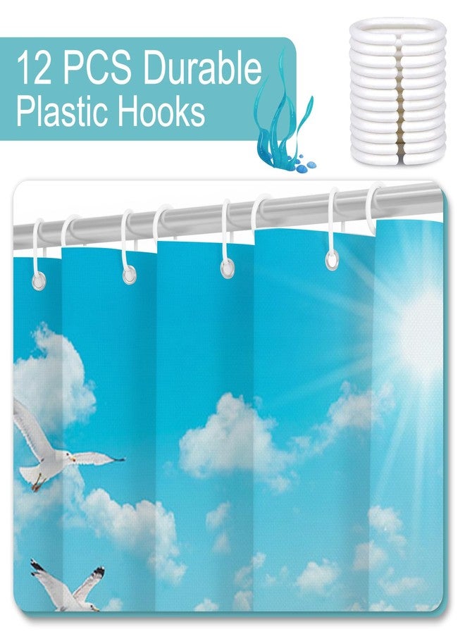 Mocsicka Ocean Beach Shower Curtain Summer Tropical Beach Shells Bathroom Shower Curtain Summer Seaside Nautical Coastal Waterproof Fabric Shower Curtains Bathtub Decor with 12 Hooks 72 X 72 Inch - Image 4