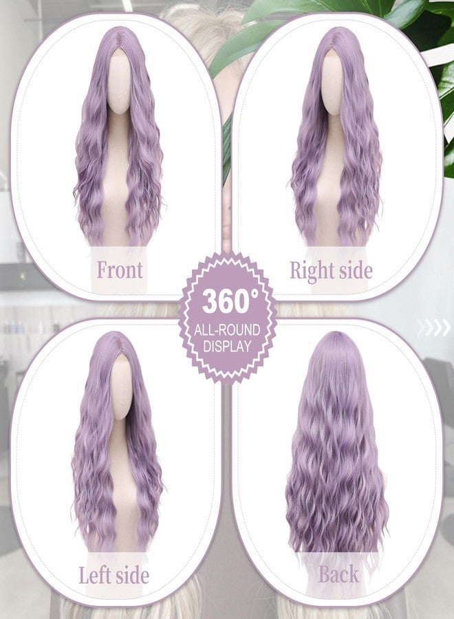 BUPPLER Cosplay Long Misty Purple Wig 28 Inch Middle Part Synthetic Wig Realistic Gifts Party Wigs for Women Daily Use Colorful Wigs (Misty Purple) - Image 3