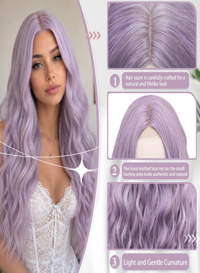 BUPPLER Cosplay Long Misty Purple Wig 28 Inch Middle Part Synthetic Wig Realistic Gifts Party Wigs for Women Daily Use Colorful Wigs (Misty Purple) - Image 4