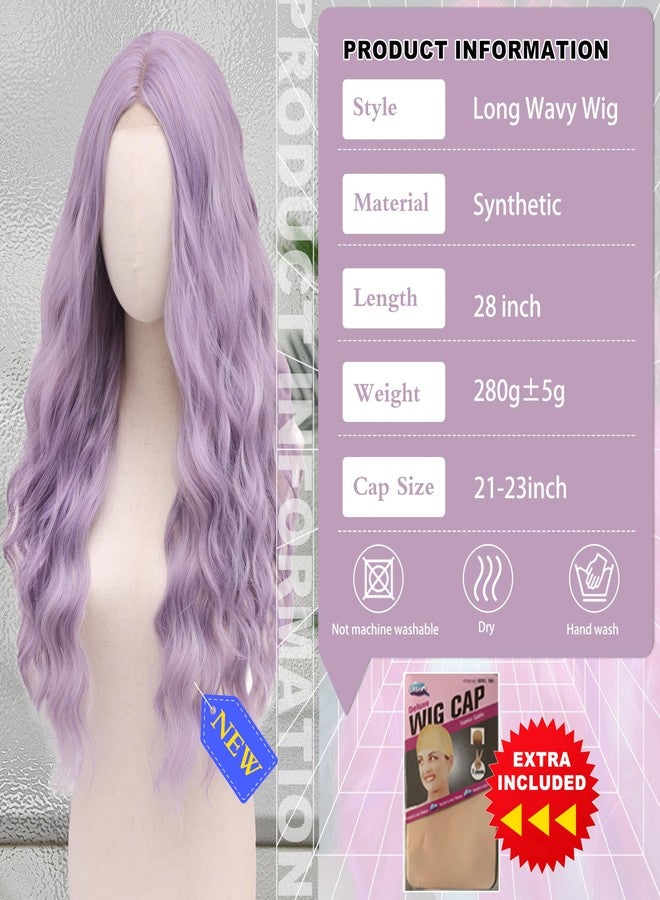 BUPPLER Cosplay Long Misty Purple Wig 28 Inch Middle Part Synthetic Wig Realistic Gifts Party Wigs for Women Daily Use Colorful Wigs (Misty Purple) - Image 2