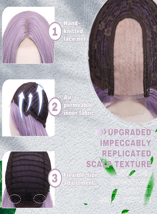 BUPPLER Cosplay Long Misty Purple Wig 28 Inch Middle Part Synthetic Wig Realistic Gifts Party Wigs for Women Daily Use Colorful Wigs (Misty Purple) - Image 5