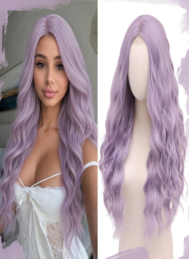 BUPPLER Cosplay Long Misty Purple Wig 28 Inch Middle Part Synthetic Wig Realistic Gifts Party Wigs for Women Daily Use Colorful Wigs (Misty Purple) - Image 1