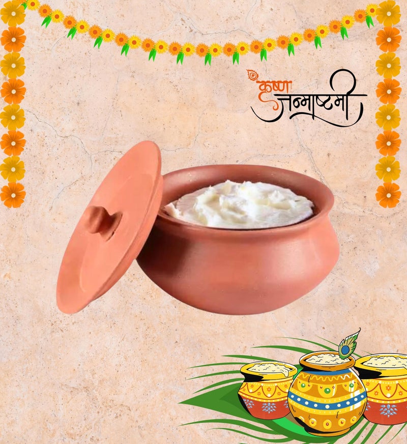 Terra Charms وعاء تيرا تشارمز الطيني لعيد كريشنا جانماستامي وعاء طيني تيراكوتا للطهي والتقديم مِشري مَكَهان بوج بارسادام وعاء تقديم وطهي مصنوع يدويًا وعاء زبادي عبوة من 1 قطعة بسعة 700 مل - Image 2