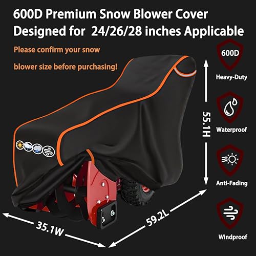 XXCXX Snow Blower Cover 24/26/28 in Heavy Duty 600D Waterproof Snowblower Cover,Outdoor Snow Thrower Protector,Universal for EGO,PowerSmart,Cub Cadet,Honda,Ryobi,Ariens,Troy Bilt,Snow Joe,Toro - Image 3