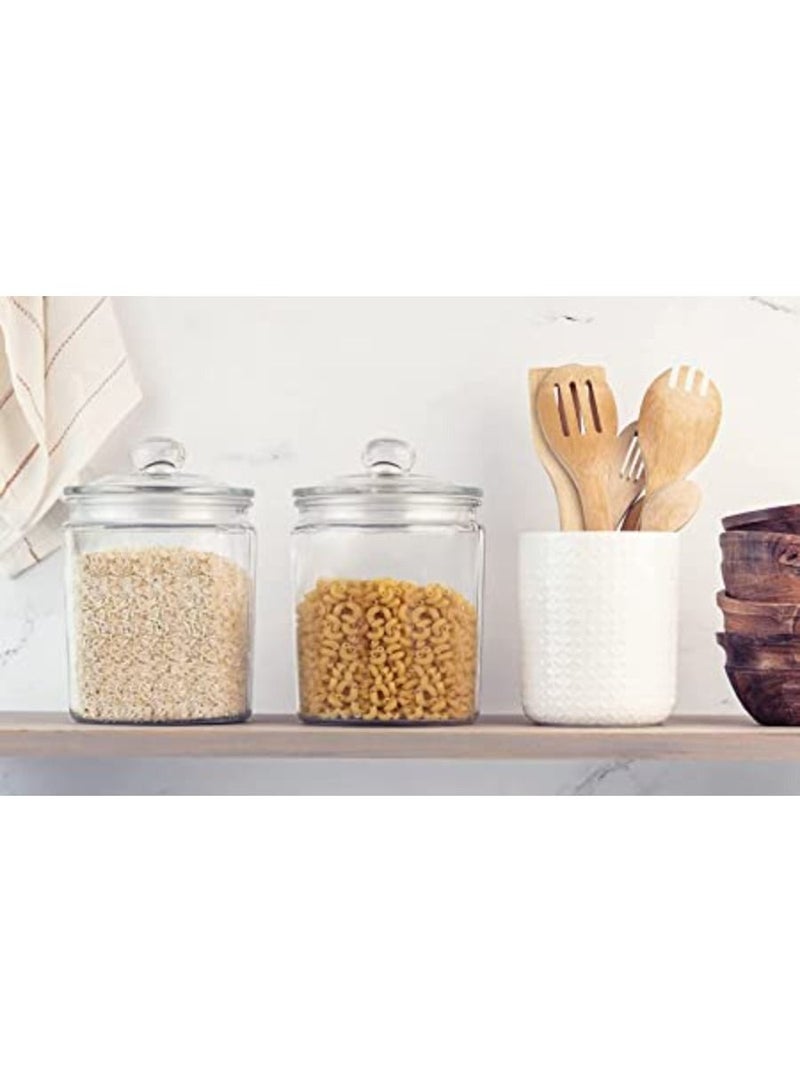 QUESERA Glass Kitchen Jars Food & Cookie Storage Containers for Pantry Bathroom Apothecary Canisters Airtight Lids Dishwasher Safe with Chalk and Labels 2 Litre Set of 2 - Image 2
