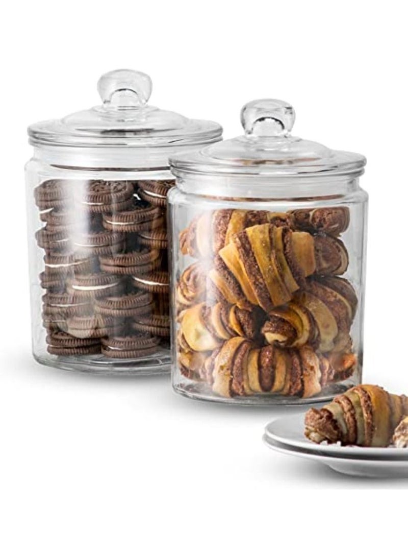QUESERA Glass Kitchen Jars Food & Cookie Storage Containers for Pantry Bathroom Apothecary Canisters Airtight Lids Dishwasher Safe with Chalk and Labels 2 Litre Set of 2 - Image 1