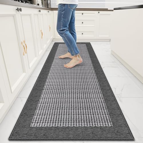 StepRite Kitchen Rugs, Kitchen Mats for Floor, 70"x20" Non-Slip Machine-Washable Kitchen Throw Rug, Absorbent Kitchen Runner Rugs Office, Kitchen Sink Standing Desk Mat, Kitchen Decor Carpet, Grey - Image 1