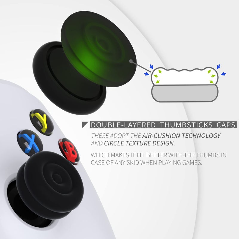 PlayVital Thumbs Cushion Caps Thumb Grips for ps5, for ps4, Thumbstick Grip Cover for Xbox Series X/S, Thumb Grip Caps for Xbox One, Elite Series 2, for Switch Pro Controller - Black - Image 3