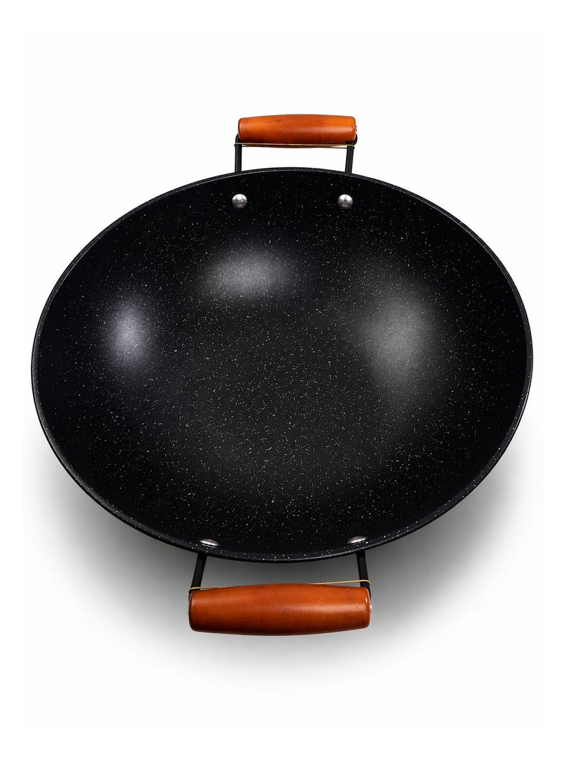 zoba 32cm Deep Granite Wok – Healthy Cooking Without Oil – Strong Non-Stick – Even Heat Distribution – Suitable for All Types of Stovetops – Practical Design with Two Heat-Resistant Handles - Image 4