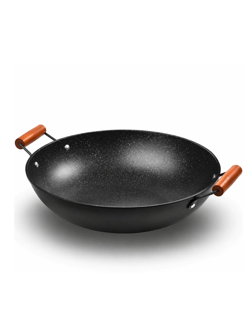 zoba 32cm Deep Granite Wok – Healthy Cooking Without Oil – Strong Non-Stick – Even Heat Distribution – Suitable for All Types of Stovetops – Practical Design with Two Heat-Resistant Handles - Image 5