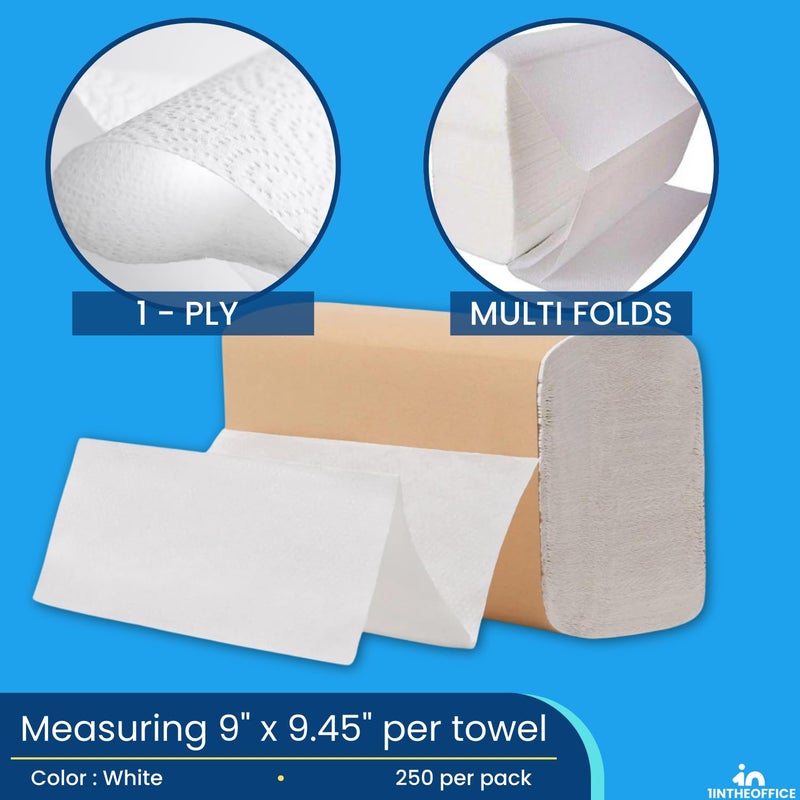 1InTheOffice Multifold Paper Towels, Paper Hand Towels for Bathroom, Folded Paper Towels, 1-Ply, 9" x 9.45", 250 Towels/Pack, 4 Pack - Image 2