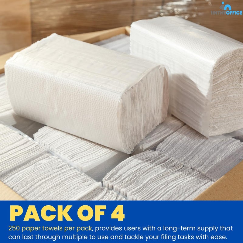 1InTheOffice Multifold Paper Towels, Paper Hand Towels for Bathroom, Folded Paper Towels, 1-Ply, 9" x 9.45", 250 Towels/Pack, 4 Pack - Image 3