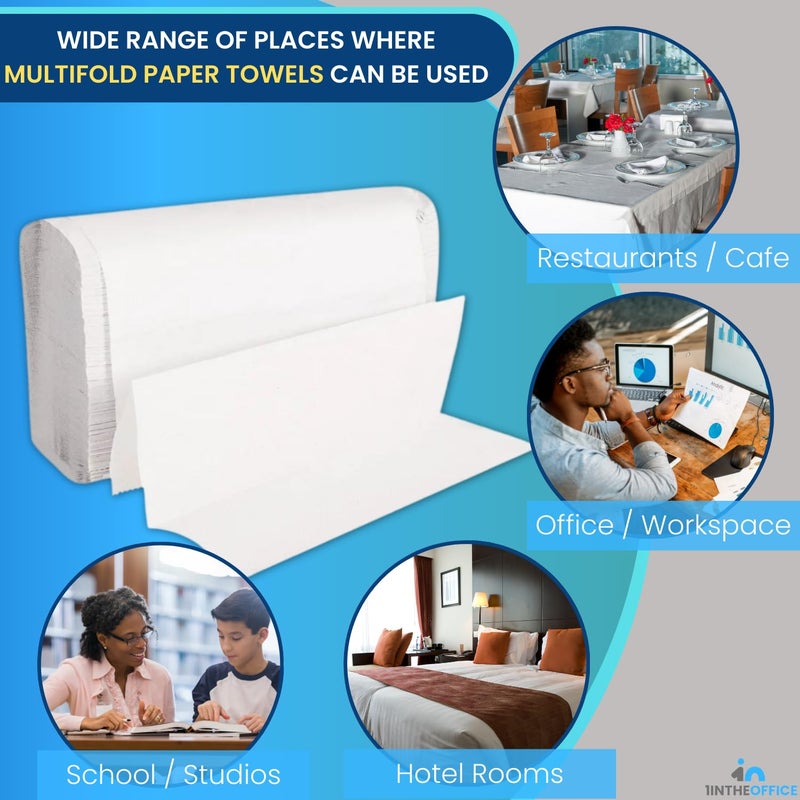 1InTheOffice Multifold Paper Towels, Paper Hand Towels for Bathroom, Folded Paper Towels, 1-Ply, 9" x 9.45", 250 Towels/Pack, 4 Pack - Image 5