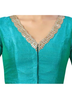 Studio Shringaar Studio Shringaar Women's Readymade Silky Elbow Length Sleeves Saree Blouse With Embroidered Neckline (Firozi, 42)  - Image 5