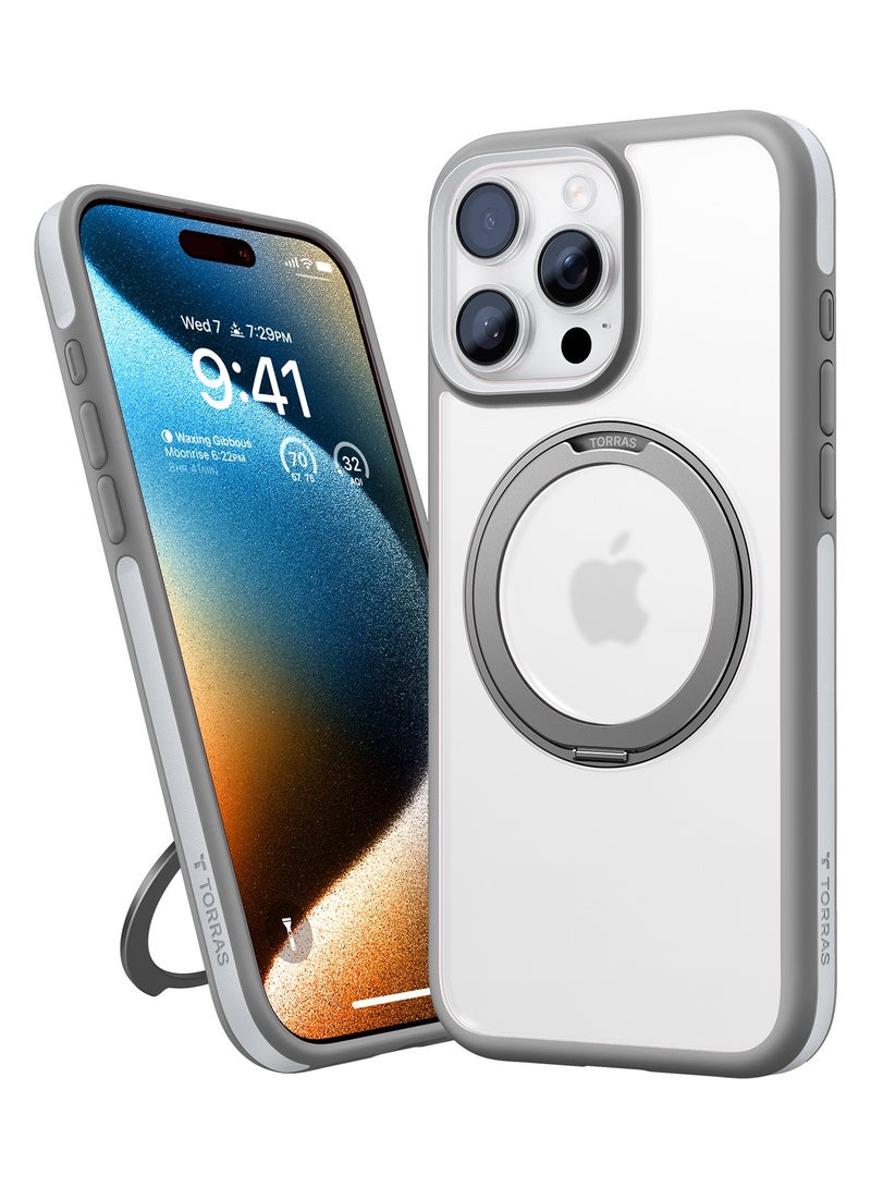 TORRAS Upgraded 360°Rotatable Magnetic Ring for iPhone 16 Pro Case, Fit for MagSafe with Stand & Ring Holder, 16FT Mil-Grade Shockproof, Protective Kickstand, Translucent,  for iPhone 16 Pro Phone Case Ostand R Fusion, Grey Titanium Grey - Image 3