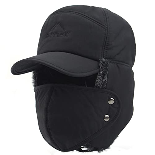 MioCloth Baseball Cap Hat with Brim Outdoor Water Resistant Windproof Winter Warm Balaclava Cover Ushanka Earflap Fur Baseball Hat Holiday Travel Birthday Gift for Men Women Teen Junior Boy Girl Black - Image 1
