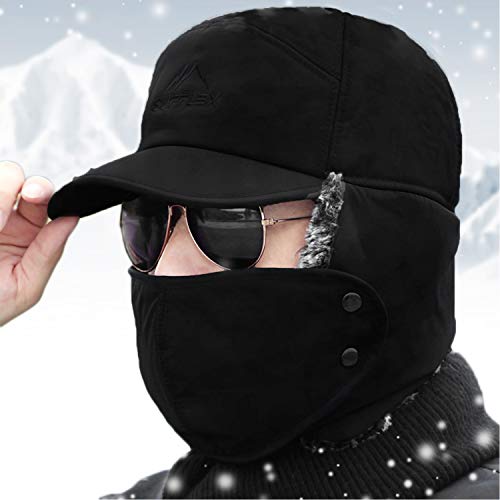 MioCloth Baseball Cap Hat with Brim Outdoor Water Resistant Windproof Winter Warm Balaclava Cover Ushanka Earflap Fur Baseball Hat Holiday Travel Birthday Gift for Men Women Teen Junior Boy Girl Black - Image 2