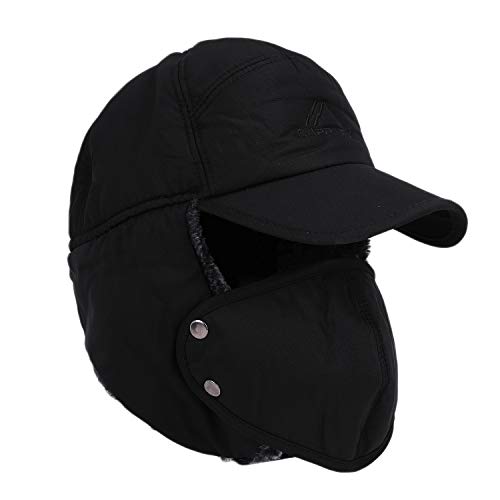 MioCloth Baseball Cap Hat with Brim Outdoor Water Resistant Windproof Winter Warm Balaclava Cover Ushanka Earflap Fur Baseball Hat Holiday Travel Birthday Gift for Men Women Teen Junior Boy Girl Black - Image 4