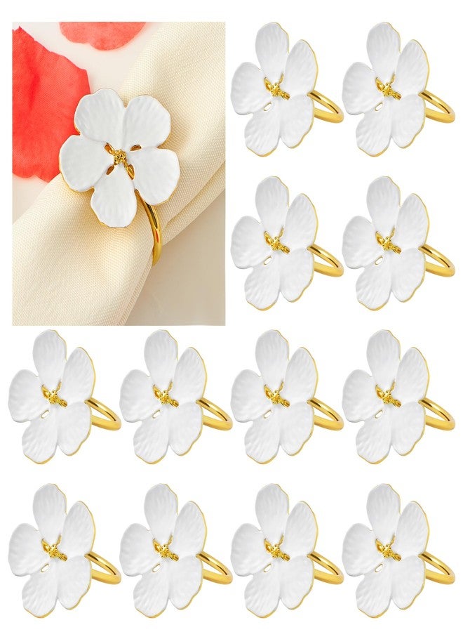 APTWOW Spring Flower Napkin Rings Set of 12 - White and Gold Floral Metal Napkin Holder, Farmhouse Napkin Rings for Easter Wedding Birthday Party Banquet Spring Table Decorations - Image 1